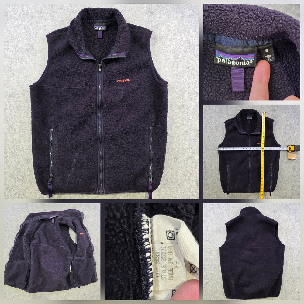Vintage 90s Patagonia Synchilla Fleece Vest Mens Small Purple Full Zip USA Made